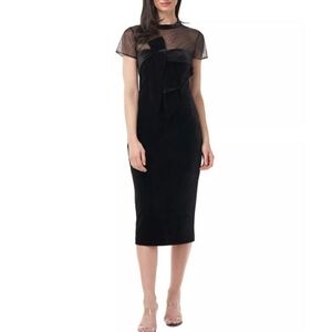 JS Collections Women's Cocktail Dress Black Velvet Short Sleeve Sheath Size 12